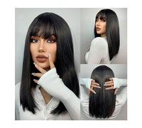 Pelucas Peluca sintética recta media negra, pelucas Bob cortas con flequillo for mujer blanca, cabello Afro Natural diario resistente al calor Peluca de mujer