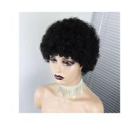 Pelucas Pelucas afro rizadas, pelucas cortas marrones, pelucas rubias de duendecillo, pelucas rizadas de cabello humano hechas a máquina Peluca de mujer(Negro)