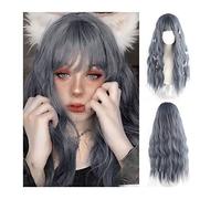 Pelucas Pelucas azul neblina, peluca larga ondulada y rizada con flequillo for mujer, pelucas onduladas sintéticas mate de aspecto natural for niñas, damas, cosplay, fiesta, uso diario Peluca