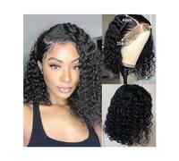 Pelucas Pelucas Bob corto for mujeres negras, pelo Remy brasileño 4x4 pelucas con cierre de encaje pelucas delanteras de encaje de onda profunda 13x4 prearrancadas con pelo de bebé Peluca sintética (