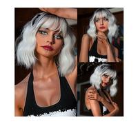 Pelucas Pelucas Bob onduladas cortas resistentes al calor for uso diario de Cosplay for mujer, peluca sintética Natural Bob marrón oscuro con flequillo for niña Cabello Natural(Color:WL1077-2)