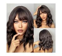 Pelucas Pelucas Bob onduladas cortas resistentes al calor for uso diario de Cosplay for mujer, peluca sintética Natural Bob marrón oscuro con flequillo for niña Cabello Natural(Color:LC210-4)