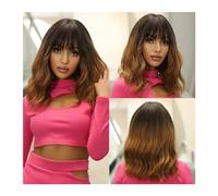 Pelucas Pelucas Bob onduladas cortas resistentes al calor for uso diario de Cosplay for mujer, peluca sintética Natural Bob marrón oscuro con flequillo for niña Cabello Natural(Color:WL1076-1)