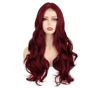 Pelucas Pelucas con encaje frontal for mujer, peluca con malla frontal larga de color rojo vino, peluca de cabello humano ondulado largo con parte media, con encaje frontal Peluca