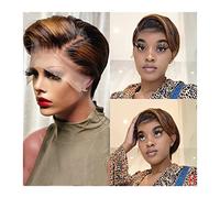 Pelucas Pelucas cortas de color rubio dorado degradado Pixie Cut Bob corto con encaje frontal pelucas de cabello humano 13X4 pelucas de encaje de cabello Remy brasileño for mujeres negras Peluca de mu