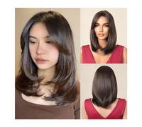 Pelucas Pelucas cortas de corte Pixie for uso diario de Cosplay de alta temperatura, pelo Natural marrón oscuro, peluca sintética recta en capas for mujeres negras Peluca de mujer(Wig LC1080-2)