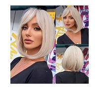 Pelucas Pelucas cortas rectas de Bob rubio blanco con flequillo, peluca sintética de corte pixie for mujer, pelo de Lolita de fibra resistente al calor for Cosplay Peluca