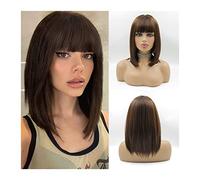 Pelucas Pelucas cortas y rectas de Bob con flequillo Ombre Brown Bob Peluca sintética for mujer 150% de densidad Pelucas de fibra natural resistente al calor for la fiesta de cosplay diaria Peluca de