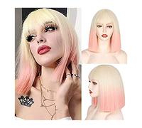 Pelucas Pelucas de Bob corto con flequillo Pelucas de Bob rectas sintéticas for mujeres, Peluca de Bob corto colorida de aspecto natural Pelucas resistentes al calor for Cosplay de fiesta diaria Peluc
