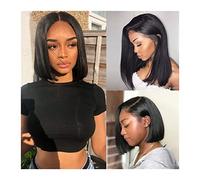 Pelucas Pelucas de Bob corto Peluca humana for mujeres negras 4x4 Peluca delantera de encaje recto 4x4 Peluca humana Plaquín de 8-16 pulgadas Malasia Remy Color natural Color natural Peluca de mujer (