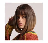 Pelucas Pelucas de Bob recta con flequillo Brown Ombre a peluca sintética marrón clara for mujeres pelucas de fibra resistente al calor natural for la fiesta de desgaste diario Mujer Natural Pelo huma