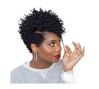 Pelucas Pelucas de cabello humano afro rizado corto for mujeres negras Pelucas de corte de duendecillo esponjoso de 8 "Pelucas laterales naturales Corte de cabello Remy brasileño Máquina completa Pelu