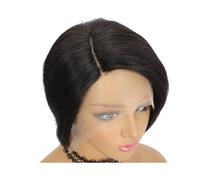 Pelucas Pelucas de cabello humano con corte Pixie corto, 13 x 4 x 1, con raya lateral, pelucas de cabello humano con encaje frontal for mujeres, cabello liso, Remy, parte en T Peluca de mujer(8inches)