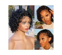 Pelucas Pelucas de cabello humano de 6 pulgadas, cortas, rizadas, con encaje frontal, ondas al agua, estilo bob de 13x1 Peluca de mujer