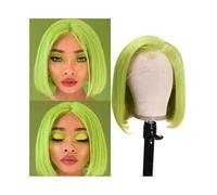Pelucas Pelucas de cabello humano liso con encaje frontal, corte bob verde, 13x4, de colores Peluca de mujer(12inches)