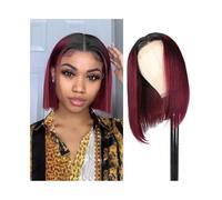 Pelucas Pelucas de cabello humano liso con parte frontal de encaje y corte bob corto 1B/99J for mujeres negras Peluca de mujer(16inches)