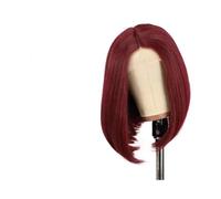 Pelucas Pelucas de cabello humano liso, corto y bob, 99J, prearrancada, con parte en T y encaje frontal Peluca de mujer(14inches)