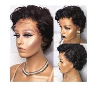 Pelucas Pelucas de cabello humano rizado corto negro Pixie Cut 4X4 Pelucas de cierre de encaje for mujeres negras Pelucas frontales de encaje de cabello Remy brasileño corto con cabello de bebé Peluca