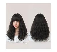 Pelucas Pelucas de color rojo oscuro for mujer, peluca ondulada de color burdeos con flequillo, peluca roja Ombre sintética colorida for fiesta diaria Pelucas de reemplazo de cabello(Negro)