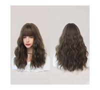 Pelucas Pelucas de color rojo oscuro for mujer, peluca ondulada de color burdeos con flequillo, peluca roja Ombre sintética colorida for fiesta diaria Pelucas de reemplazo de cabello(Bruin)