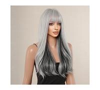 Pelucas Pelucas de Cosplay sintético degradado azul gris Peluca de pelo Natural ondulado largo con flequillo for mujeres pelucas de fibra resistente al calor Peluca