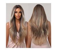 Pelucas Pelucas de encaje de línea de cabello largo ondulado de 26 pulgadas, pelucas sintéticas rubias resaltadas en marrón cobre for mujeres, fibra resistente al calor Natural diaria Peluca