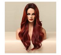 Pelucas Pelucas de onda OMBRE Brown Pelucas sintéticas rojas profundas for mujer Parte media Cosplay Fiesta de uso diario Cabello Natural