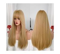Pelucas Pelucas de pelo liso PLong for mujer, peluca sintética con flequillo, fiesta de Cosplay, Halloween, pelo falso femenino, fibra resistente al calor Cabello Natural (Color : MW8268-1)