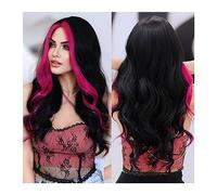Pelucas Pelucas de pelo rosa con realce sintético for fiesta de Cosplay diario, peluca de Lolita resistente al calor, parte media ondulada larga, color rojo vino for mujer Para la fiesta diaria (Colo