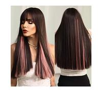 Pelucas Pelucas de pelo rosa con realce sintético for fiesta de Cosplay diario, peluca de Lolita resistente al calor, parte media ondulada larga, color rojo vino for mujer Para la fiesta diaria (Colo