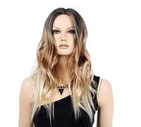 Pelucas pelucas de pelo sintético de Cosplay del partido del traje de Halloween mujeres suaves largo rizado Brown Ombre Corto Bob Wig-Mujer de encaje peluca llena,01