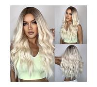 Pelucas Pelucas de pelo sintético degradado Rubio largo for mujer, peluca de Cosplay ondulada Natural de parte media, pelo falso de fibra resistente al calor Peluca