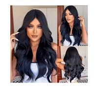 Pelucas Pelucas de pelo sintético ondulado largo y rizado, peluca de parte media marrón y negro Natural for mujeres blancas, Cosplay Afro, pelo resistente al calor diario Peluca
