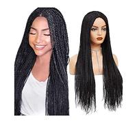 Pelucas Pelucas de trenzas largas de cabello sintético for mujeres negras 22-28 "Peluca trenzada de caja sin nudos completamente a máquina con rayita natural Peluca de caja de ganchillo sin cola Peluc