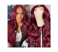 Pelucas Pelucas delanteras de encaje 99J Borgoña 13X4, peluca de cabello humano ondulado for mujeres negras, cabello Remy brasileño de color rojo vino, sin pegamento, prearrancado con pelo de bebé Pel