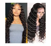 Pelucas Pelucas delanteras de encaje ondulado rizado suelto negro, fibra sintética larga resistente al calor Onda 13 × 1 T Parte pelucas de encaje con cabello de bebé Línea de cabello natural for muje