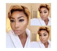 Pelucas Pelucas frontales de encaje de color Bob corto Ombre Pelucas de cabello humano Respirable Pixie Cut Cabello Remy brasileño Medio Marrón 4X4 Pelucas de cierre de encaje for mujeres Peluca de mu