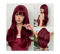 Pelucas Pelucas onduladas largas de color burdeos, peluca roja vino con flequillo for mujeres, peluca sintética diaria for Cosplay del pelo, fibra resistente al calor Peluca de mujer(WL1153-1)