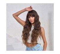 Pelucas Pelucas onduladas largas Peluca marrón con flequillo Pelucas sintéticas naturales for mujer Fiesta Cosplay Pelo de fibra resistente al calor cabello natural
