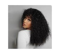 Pelucas Pelucas rizadas 100% de cabello humano for mujer, sin pegamento, con ondas al agua y flequillo Peluca de mujer(16inches)