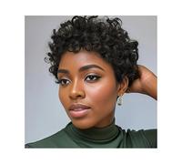 Pelucas Pelucas rizadas de cabello humano, pelucas cortas y rizadas de corte pixie for mujeres negras. Peluca de mujer