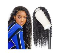 Pelucas Pelucas rizadas en forma de U, pelucas de cabello humano de onda profunda for mujeres negras, peluca brasileña de 10 a 26 pulgadas de largo, rizado profundo, sin pegamento, con clip en forma d