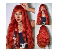 Pelucas Pelucas rojas con flequillo Cosplay Peluca de parte media larga de 24 "con flequillo for mujer Fibra sintética resistente al calor roja Peluca de onda profunda suave for fiesta de uso diario P