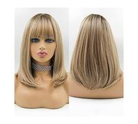 Pelucas Pelucas rubias degradadas con flequillo, pelucas sintéticas Bob rectas medianas for mujeres, pelucas de fibra resistente al calor for Cosplay diario de aspecto Natural Peluca
