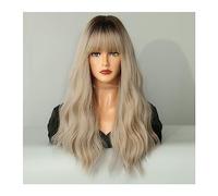 Pelucas Pelucas rubias onduladas largas con flequillo, peluca rizada for mujer, mezcla superior negra, uso diario, pelo falso sintético resistente al calor for mujer Peluca