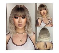 Pelucas Pelucas sintéticas con flequillo de 14 pulgadas, color gris, rubio, ondulado corto, con flequillo, Cosplay, marrón ceniza, Bob, for mujer, cabello Natural resistente al calor for uso diario Pe