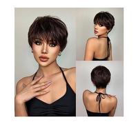 Pelucas Pelucas sintéticas cortas Marrón oscuro con flequillo Cabello corto for mujeres Peluca de cabello natural diario Pelucas de cosplay resistentes al calor Peluca