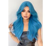 Pelucas Pelucas sintéticas de Color azul marino de 28 pulgadas, peluca de pelo Ondulado Natural largo de parte media for mujeres, Cosplay Drag Queen, fiesta, resistente al calor Cabello Natural