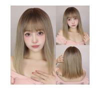 Pelucas Pelucas sintéticas de color marrón claro, corte Bob corto liso con peluca con flequillo for mujeres blancas, fiesta diaria coreana, pelo resistente al calor for Cosplay Peluca de mujer(LC6218-
