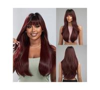 Pelucas Pelucas sintéticas largas de color rojo vino, cabello ondulado natural con flequillo, peluca de raíces profundas de color marrón rojizo, resistente al calor, for fiestas de cosplay for mujeres